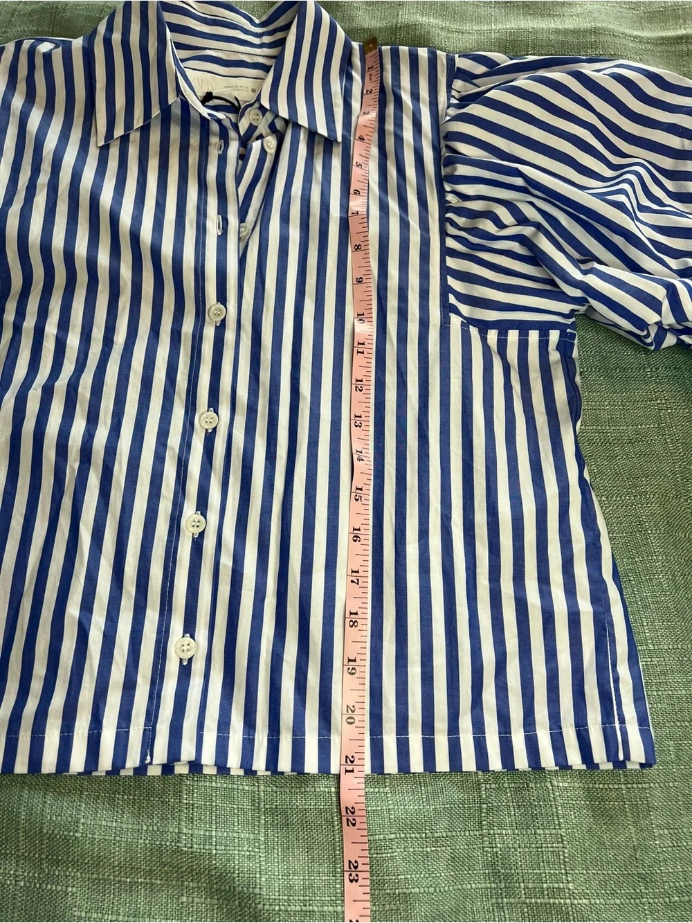 Zara Poplin Balloon Sleeve Shirt Blue and White Stripes XS NWT